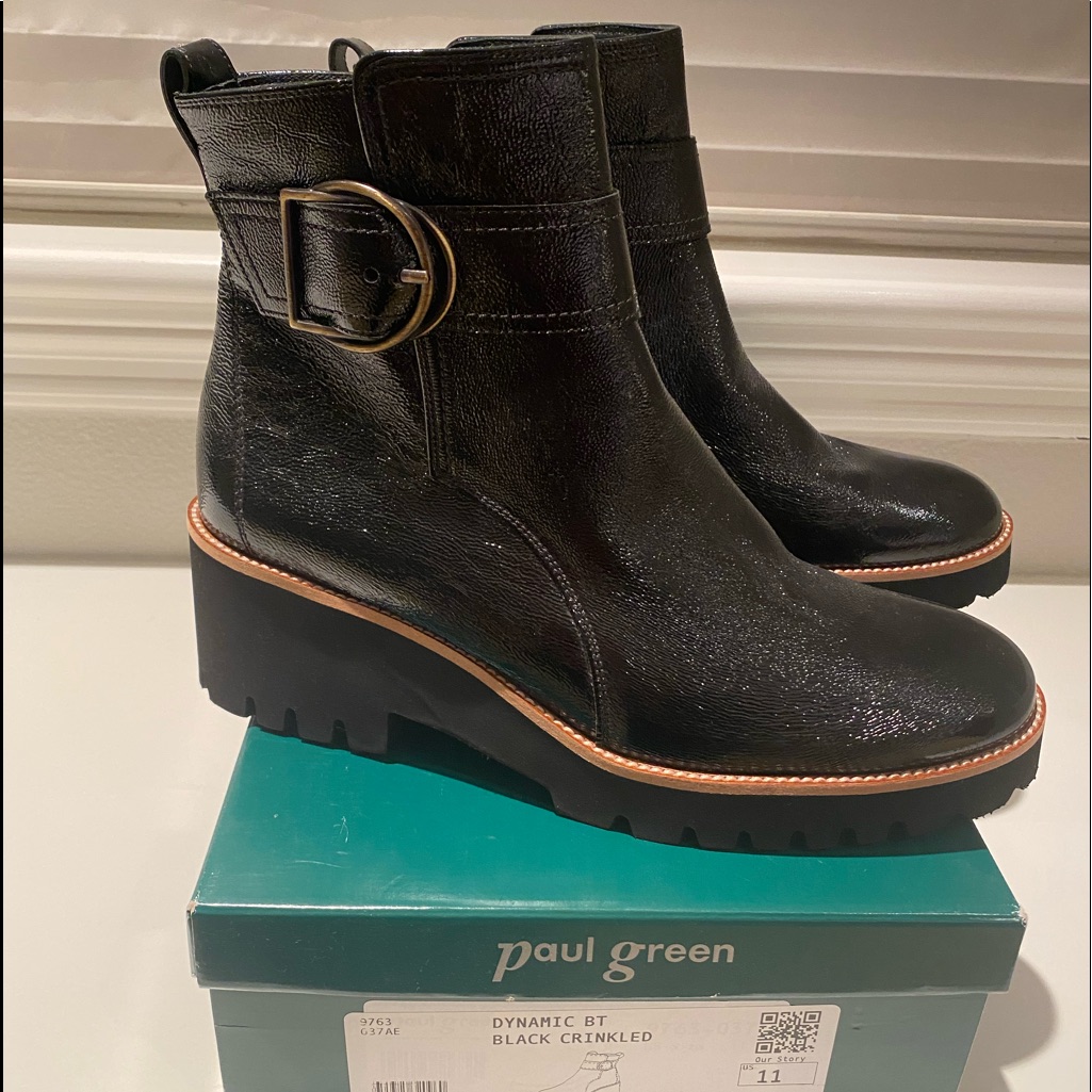 Paul Green Dynamic Bt Black Crinkled Patent Leather Book Size 11us/8.5uk